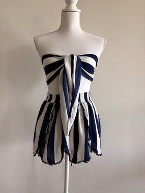 ASOS- South Beach Navy and White Strapless Tie-Front Top and shorts